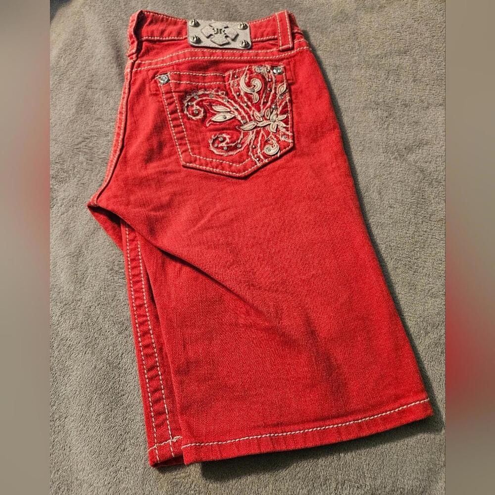 Miss Me Red Bermuda Shorts, fleur de lis, Women's 31